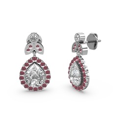 Swarovski ve kök yakut 14 ayar beyaz altın küpe