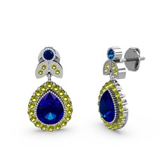 Lab safir ve peridot 14 ayar beyaz altın küpe