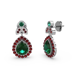 Yeşil kuvars ve garnet 14 ayar beyaz altın küpe