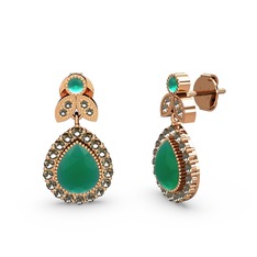 Kök zümrüt ve dumanlı kuvars 925 ayar rose altın kaplama gümüş küpe