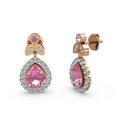Pembe kuvars ve akuamarin 14 ayar rose altın küpe