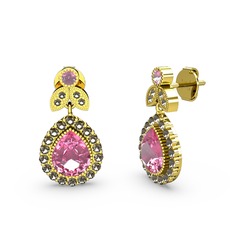 Hanedan Küpe - Pembe kuvars ve dumanlı kuvars 14 ayar altın küpe #1r2clqj