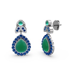 Kök zümrüt ve lab safir 14 ayar beyaz altın küpe