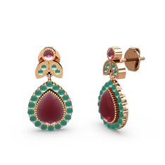 Hanedan Küpe - Kök yakut ve kök zümrüt 8 ayar rose altın küpe #1rzzxcb