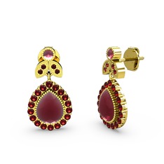 Hanedan Küpe - Kök yakut ve garnet 925 ayar altın kaplama gümüş küpe #1s8771b