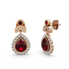 Garnet ve beyaz zirkon 14 ayar rose altın küpe