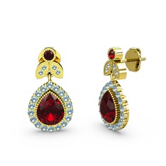 Garnet ve akuamarin 925 ayar altın kaplama gümüş küpe