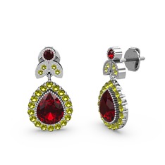 Garnet ve peridot 14 ayar beyaz altın küpe