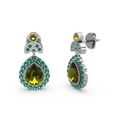 Peridot ve yeşil kuvars 14 ayar beyaz altın küpe