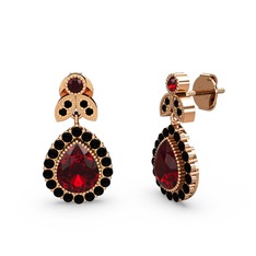 Garnet ve siyah zirkon 925 ayar rose altın kaplama gümüş küpe