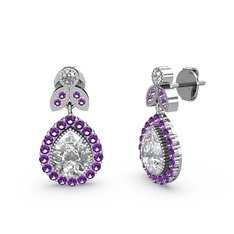 Swarovski ve ametist 8 ayar beyaz altın küpe