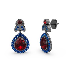Hanedan Küpe - Garnet ve lab safir 925 ayar siyah rodyum kaplama gümüş küpe #1uwoecf