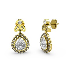 Hanedan Küpe - Swarovski ve dumanlı kuvars 18 ayar altın küpe #1wef05c