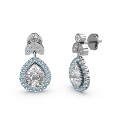 Hanedan Küpe - Beyaz zirkon ve akuamarin 14 ayar beyaz altın küpe #1xpztbt