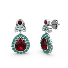 Garnet ve kök zümrüt 8 ayar beyaz altın küpe