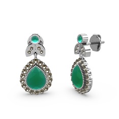 Hanedan Küpe - Kök zümrüt ve dumanlı kuvars 14 ayar beyaz altın küpe #1yx09x7