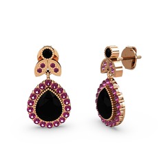 Hanedan Küpe - Siyah zirkon ve rodolit garnet 8 ayar rose altın küpe #22lwwu