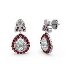 Beyaz zirkon ve garnet 8 ayar beyaz altın küpe