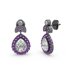 Swarovski ve ametist 925 ayar siyah rodyum kaplama gümüş küpe