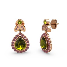 Hanedan Küpe - Peridot ve kök yakut 18 ayar rose altın küpe #2utbki