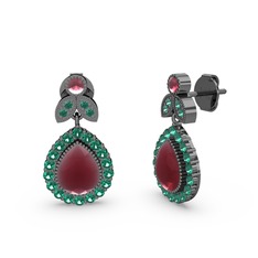 Hanedan Küpe - Kök yakut ve yeşil kuvars 925 ayar siyah rodyum kaplama gümüş küpe #2wisw1