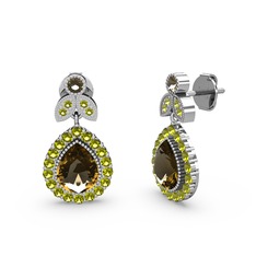 Hanedan Küpe - Dumanlı kuvars ve peridot 14 ayar beyaz altın küpe #3ewwbg