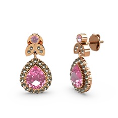 Hanedan Küpe - Pembe kuvars ve dumanlı kuvars 14 ayar rose altın küpe #3ojl7r