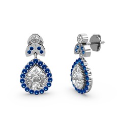 Beyaz zirkon ve lab safir 14 ayar beyaz altın küpe