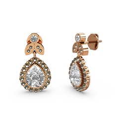 Hanedan Küpe - Swarovski ve dumanlı kuvars 8 ayar rose altın küpe #48sfdr