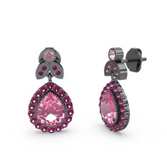 Pembe kuvars ve rodolit garnet 925 ayar siyah rodyum kaplama gümüş küpe