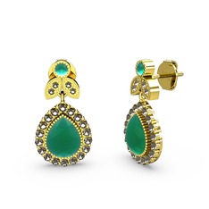 Hanedan Küpe - Kök zümrüt ve dumanlı kuvars 8 ayar altın küpe #4f4qq7