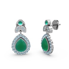 Hanedan Küpe - Kök zümrüt ve akuamarin 14 ayar beyaz altın küpe #4pk5yd