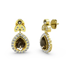 Dumanlı kuvars ve swarovski 14 ayar altın küpe