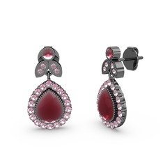 Hanedan Küpe - Kök yakut ve pembe kuvars 925 ayar siyah rodyum kaplama gümüş küpe #5iavve