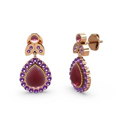 Hanedan Küpe - Kök yakut ve ametist 18 ayar rose altın küpe #5nv27y