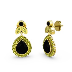 Hanedan Küpe - Siyah zirkon ve peridot 14 ayar altın küpe #622884
