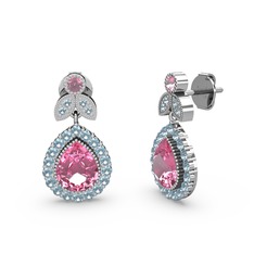 Hanedan Küpe - Pembe kuvars ve akuamarin 8 ayar beyaz altın küpe #7qn2au