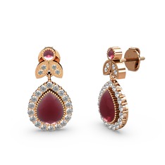 Hanedan Küpe - Kök yakut ve swarovski 8 ayar rose altın küpe #8ftq9p