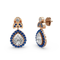 Hanedan Küpe - Swarovski ve lab safir 925 ayar rose altın kaplama gümüş küpe #8otblb