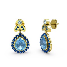 Akuamarin ve lab safir 925 ayar altın kaplama gümüş küpe