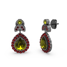 Hanedan Küpe - Peridot ve garnet 925 ayar siyah rodyum kaplama gümüş küpe #9yeze5