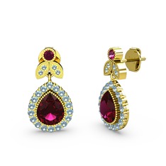 Hanedan Küpe - Rodolit garnet ve akuamarin 925 ayar altın kaplama gümüş küpe #b102se