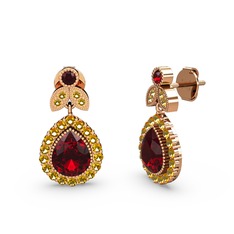 Hanedan Küpe - Garnet ve sitrin 8 ayar rose altın küpe #b669vn
