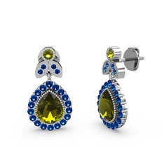 Peridot ve lab safir 14 ayar beyaz altın küpe