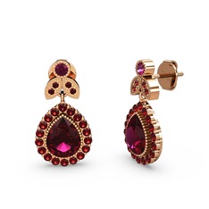Rodolit garnet ve garnet 14 ayar rose altın küpe