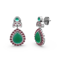 Kök zümrüt ve kök yakut 925 ayar gümüş küpe