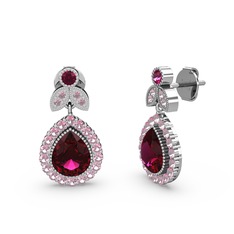 Hanedan Küpe - Rodolit garnet ve pembe kuvars 14 ayar beyaz altın küpe #bderr3