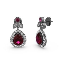 Hanedan Küpe - Rodolit garnet ve beyaz zirkon 925 ayar siyah rodyum kaplama gümüş küpe #bys50w