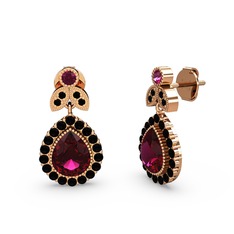 Rodolit garnet ve siyah zirkon 8 ayar rose altın küpe