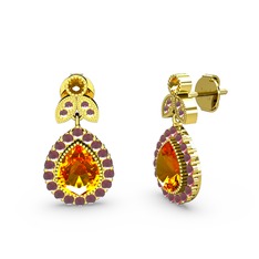 Hanedan Küpe - Sitrin ve kök yakut 18 ayar altın küpe #cvi1d5